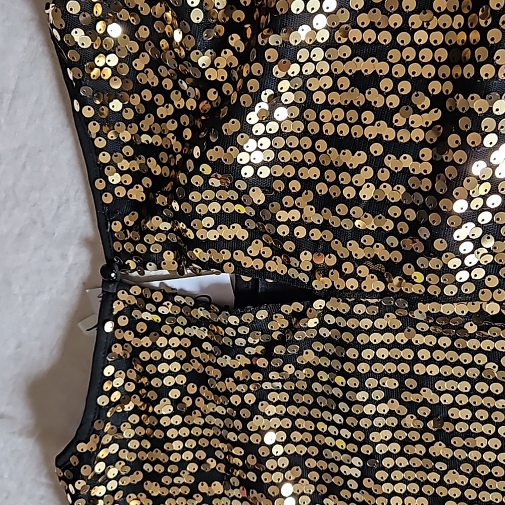 Gold sequined cocktail formal shift dress short sleeves size 2X - Picture 11 of 14